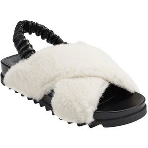 NWT New MARC FISHER Jivin Javin Faux Fur Leather Slide Slingback Sandals Shoes